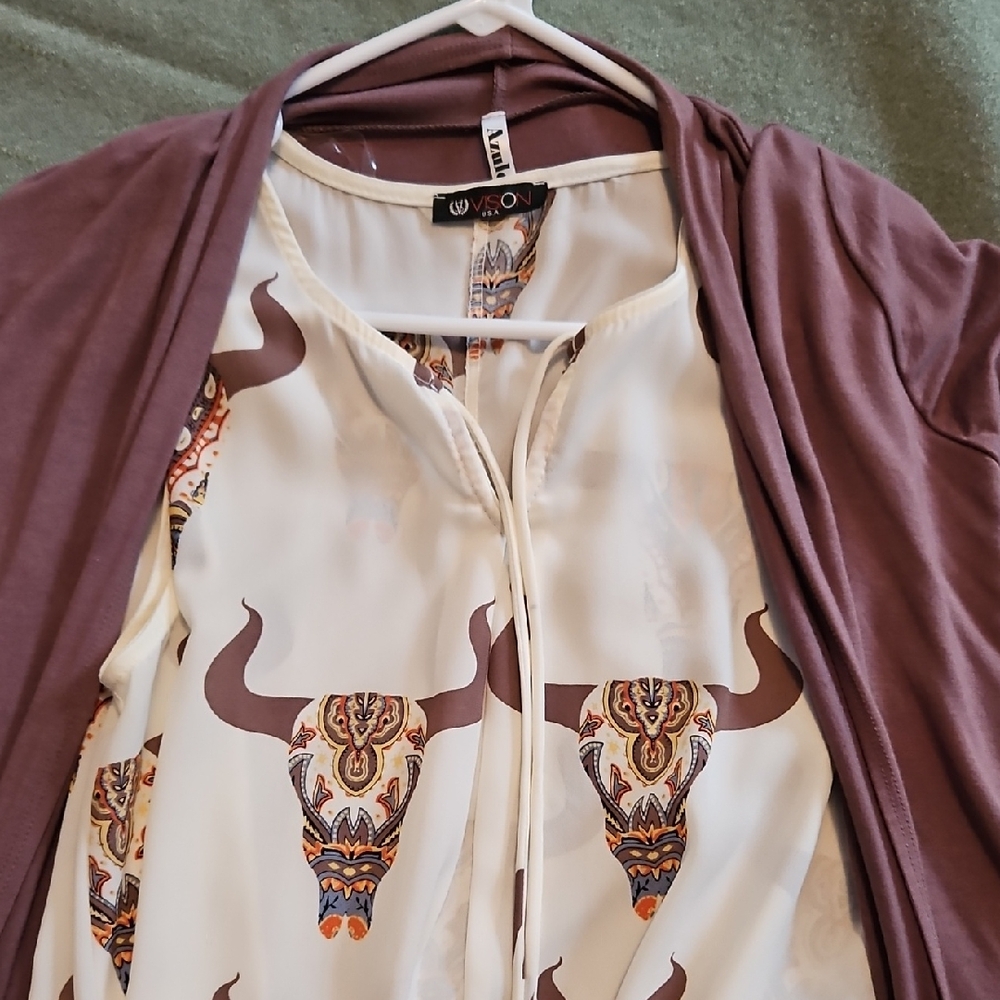 Women's Purple and White Blouse by W5